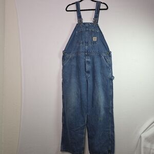 Carhartt Denim Overalls Men’s  USA Distressed/Thrashed Workwear Carpenter Bibs